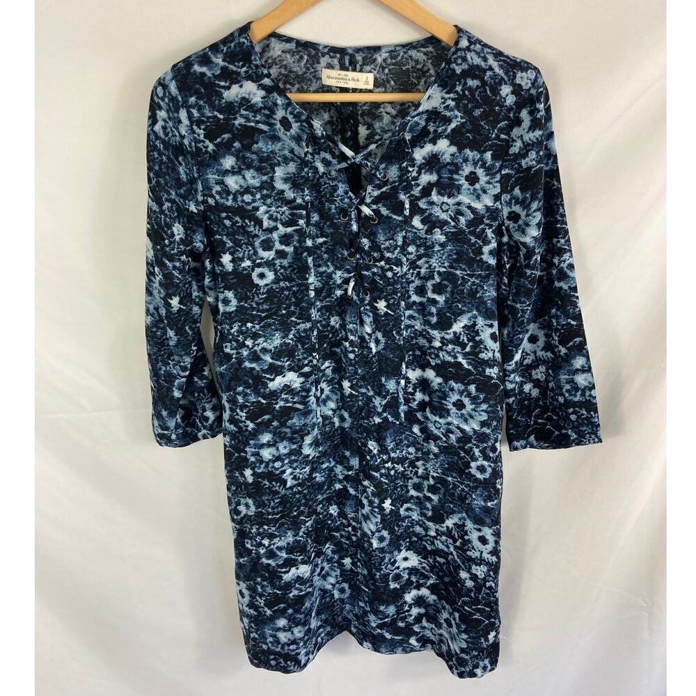 Abercrombie & Fitch Lace Up Watercolor 3/4 Sleeve Dress Size Small